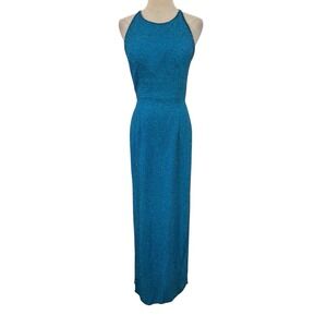 Vtg 90s Scala Blue Silk Bead Gown Sz M Dramatic Back Whimsi‎ Fairy Event